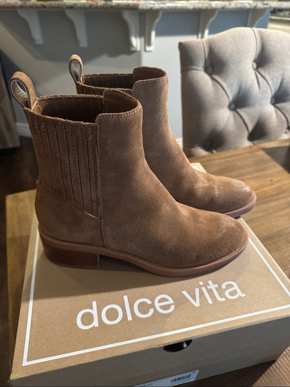Dolce Vita Tan Suede Pull-On Chelsea Booties